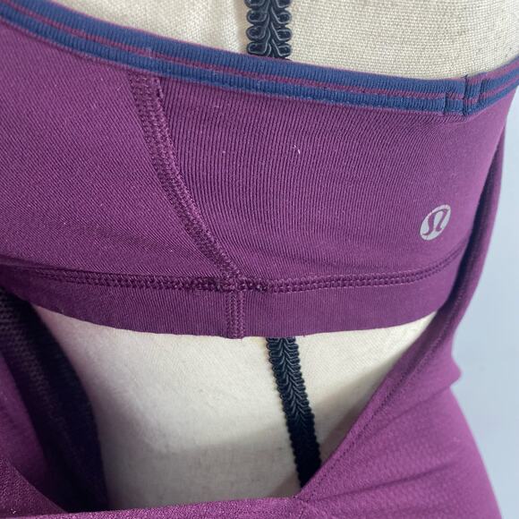 Lululemon No Limits Tank Top Plum Hyper Stripe Athletic Built in Bra Womens - Picture 7 of 12
